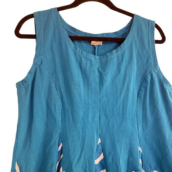 Advance Apparel Midi Dress Womens Blue/White Fit & Flare Sleeveless Plus Size - Picture 3 of 7